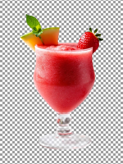 Freshly made strawberry watermelon smoothie glass isolated on transparent background