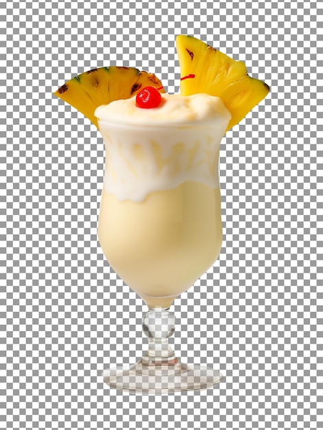 PSD freshly made tropical paradise drink glass with ice cubes isolated on transparent background