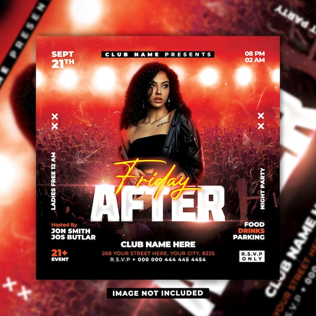 Friday after party night club dj party flyer poster template