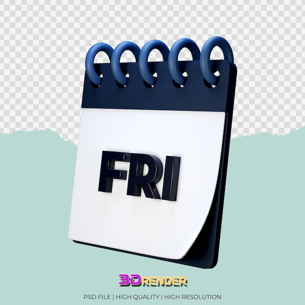 PSD friday calendar black text 3d illustration rendering