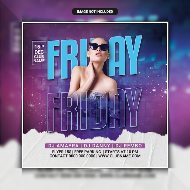 Friday club night party flyer template or social media post