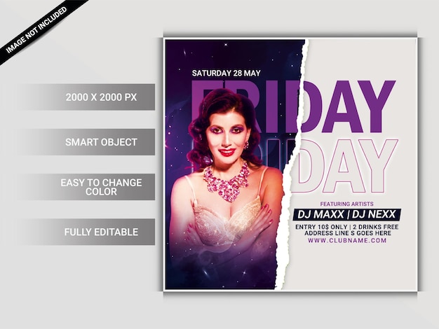 PSD friday club night party flyer template