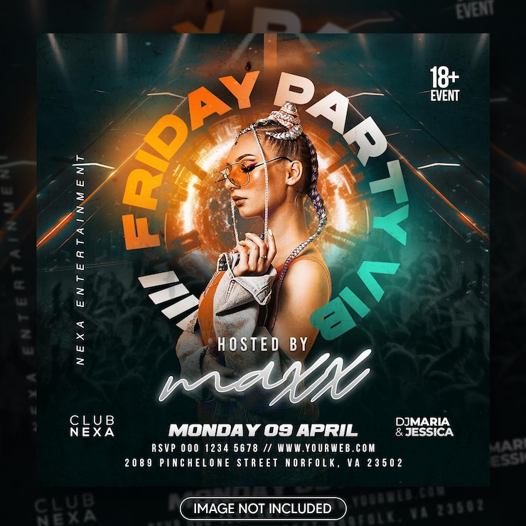 PSD friday club party vibes projekt ulotki mediów społecznościowych lub szablon banera internetowego