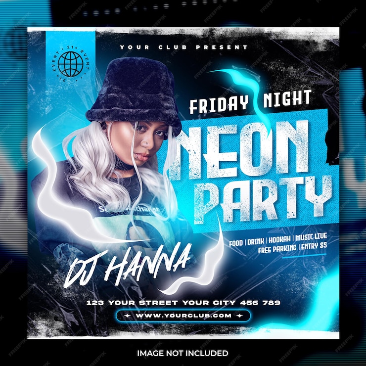  Friday neon party social media post or flyer template