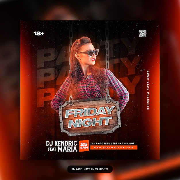 Friday night club dj party flyer social media post and web banner