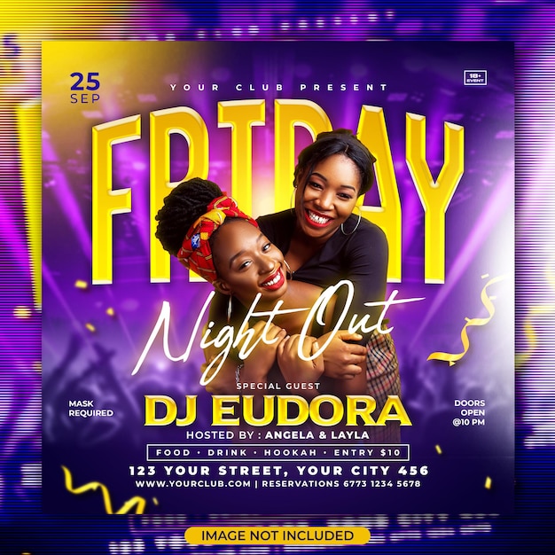 PSD friday night club dj party flyer social media post