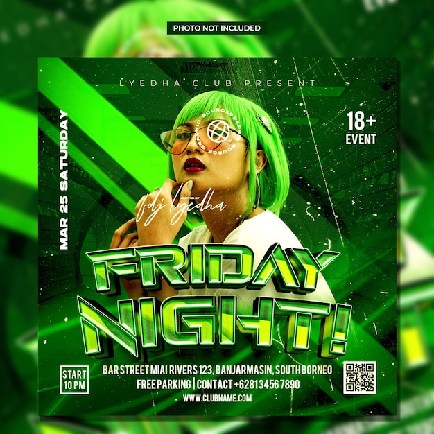 PSD friday night club dj party flyer social media post