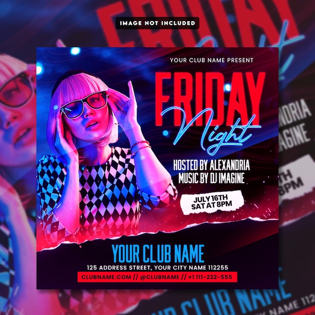 PSD friday night club flyer instagram post template