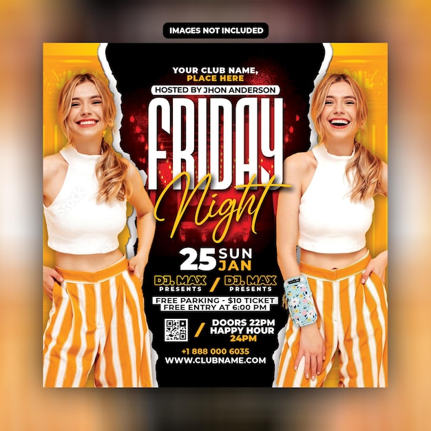 PSD friday night club flyer social media post template