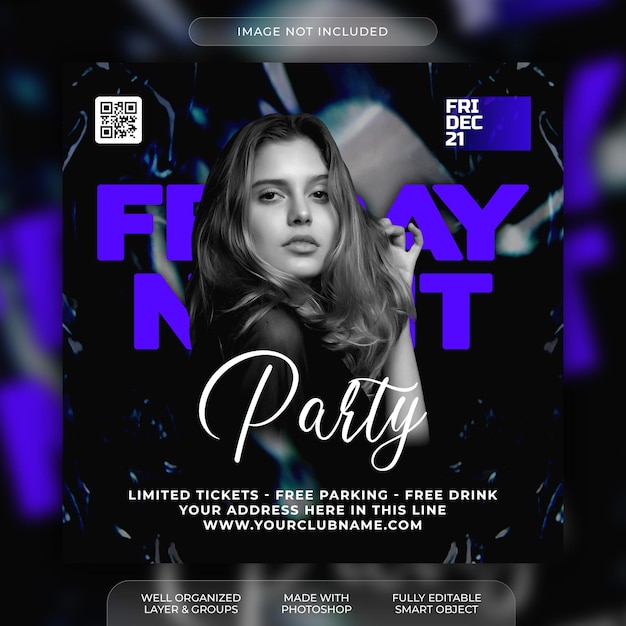 Friday night club flyer social media post