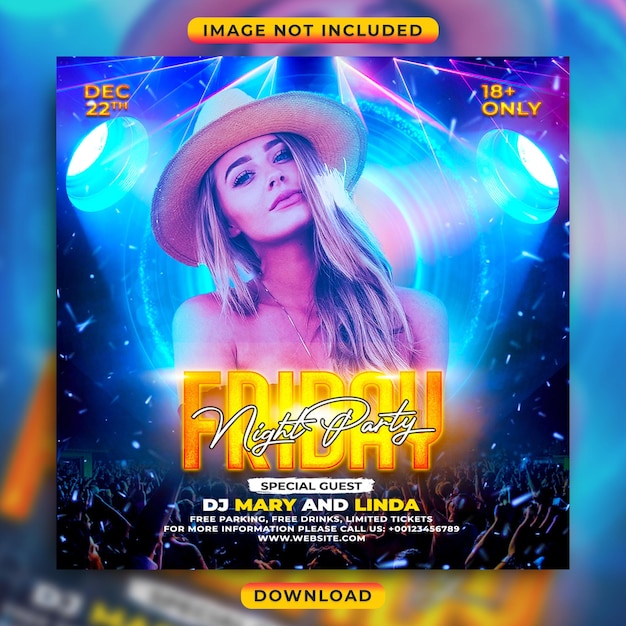 PSD friday night club party flyer or social media banner template