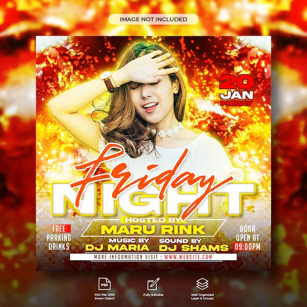 PSD friday night club party social media post and web banner template