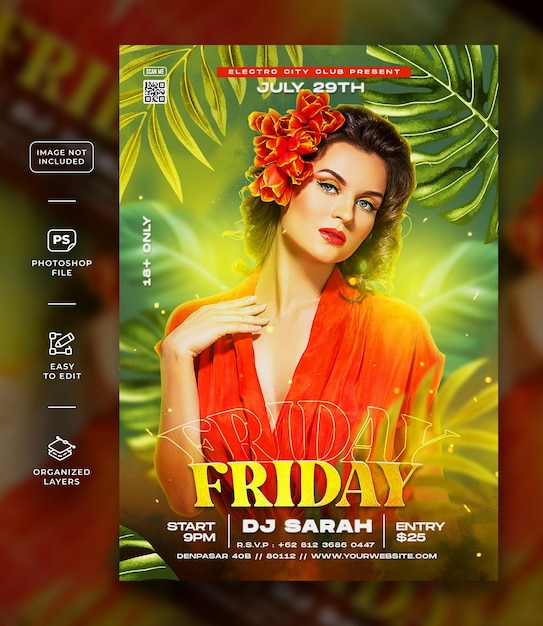 PSD friday night dj party flyer a4 template