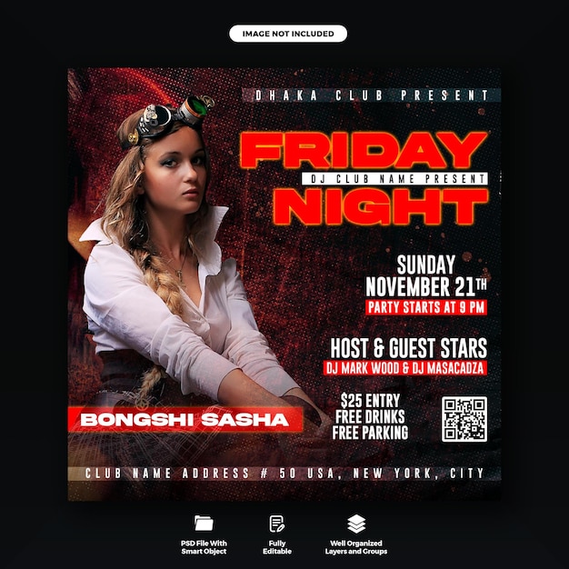 Friday night party flyer and social media post template