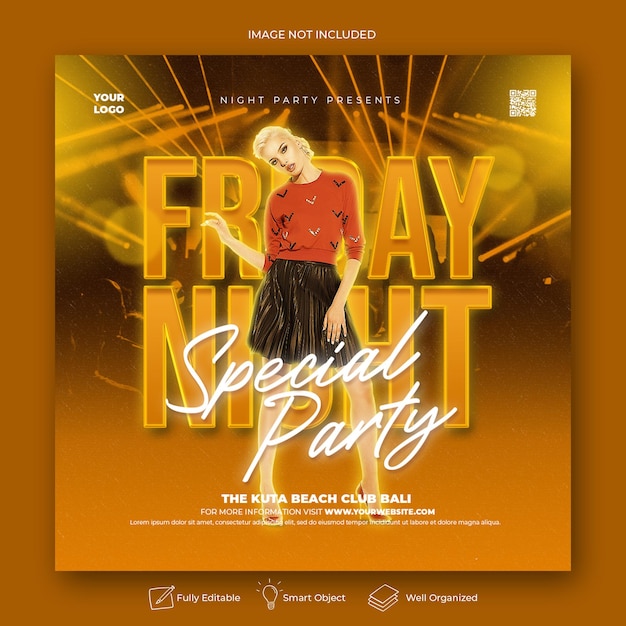 PSD friday night party flyer social media post web banner