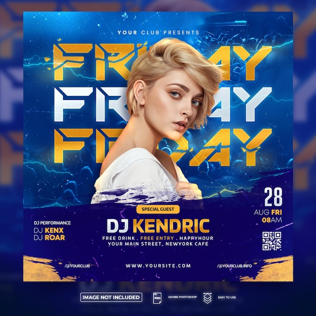 PSD friday night party night club flyer square flyer szablon