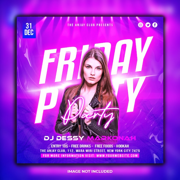 Friday party club dj flyer social media post web banner template