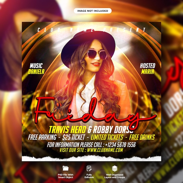 Fridays night party flyer and social media poster template