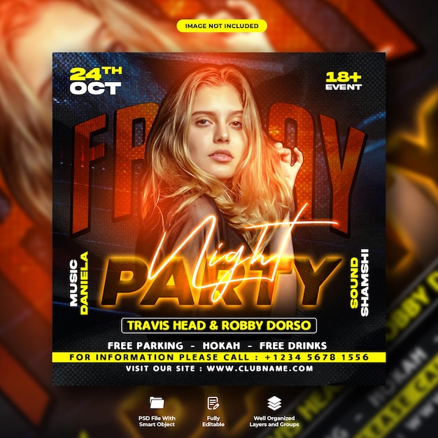 Fridays night party flyer and social media web banner template