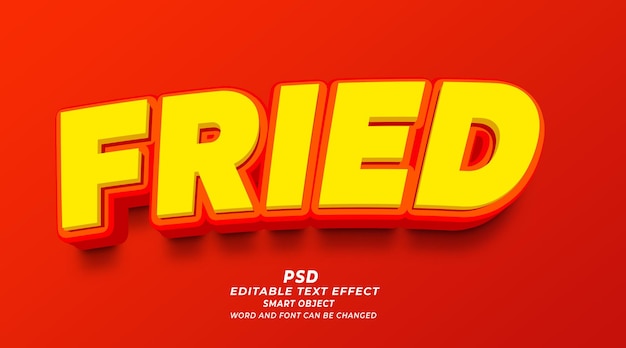 Fried 3d editable text effect psd photoshop template with cute background