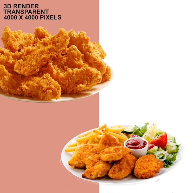 프라이드 치킨 가락 프렌치 프라이스 버팔로 스 캔 음식 레시피