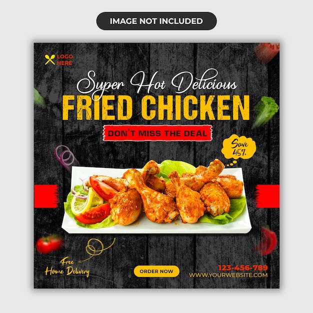 PSD fried chicken food menu and restaurant social media post banner template