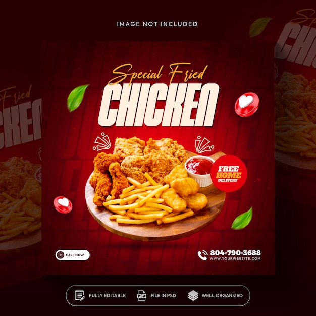 Fried chicken food social media promotion and instagram banner post template design