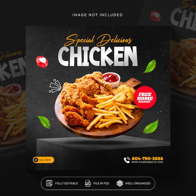 Fried chicken food social media promotion and instagram banner post template design