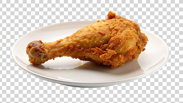 PSD fried chicken leg piece on white plate isolated on transparent background