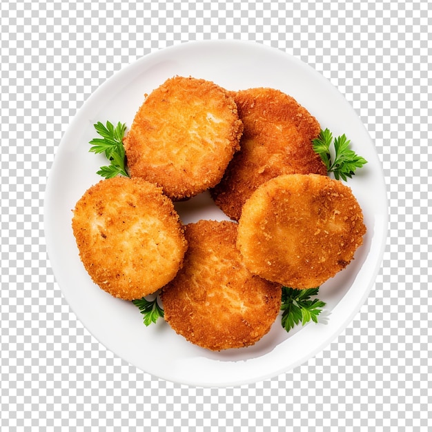 PSD nuggets di pollo fritto su un piatto isolato su uno sfondo trasparente