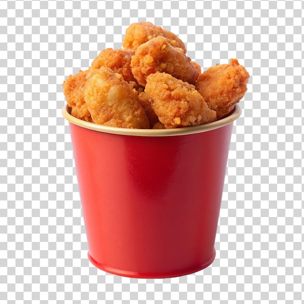 Fried chicken nuggets in red cup isolated on transparent background