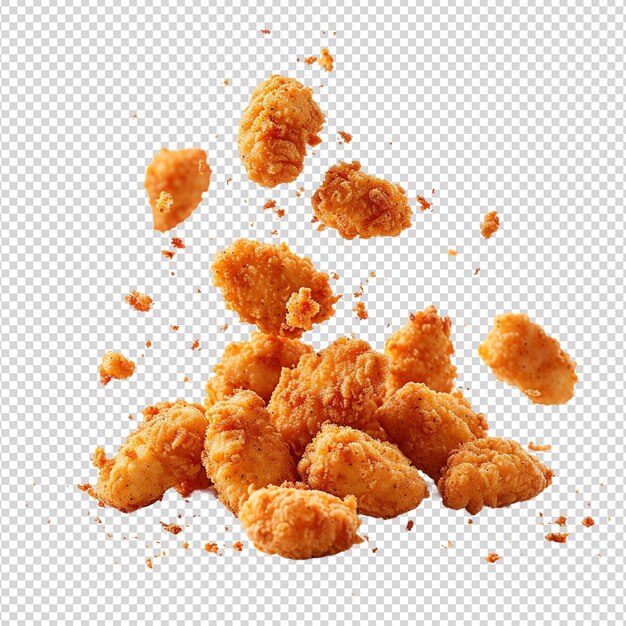 PSD fried chicken nuggets with crumbs falling