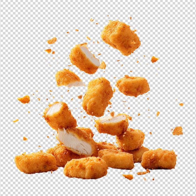 PSD fried chicken nuggets with crumbs falling