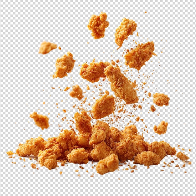 PSD fried chicken nuggets with crumbs falling