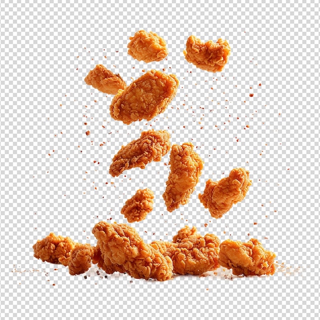 PSD fried chicken nuggets with crumbs falling