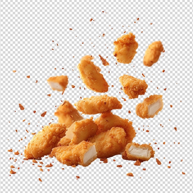 PSD fried chicken nuggets with crumbs falling