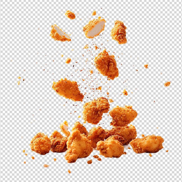 PSD fried chicken nuggets with crumbs falling