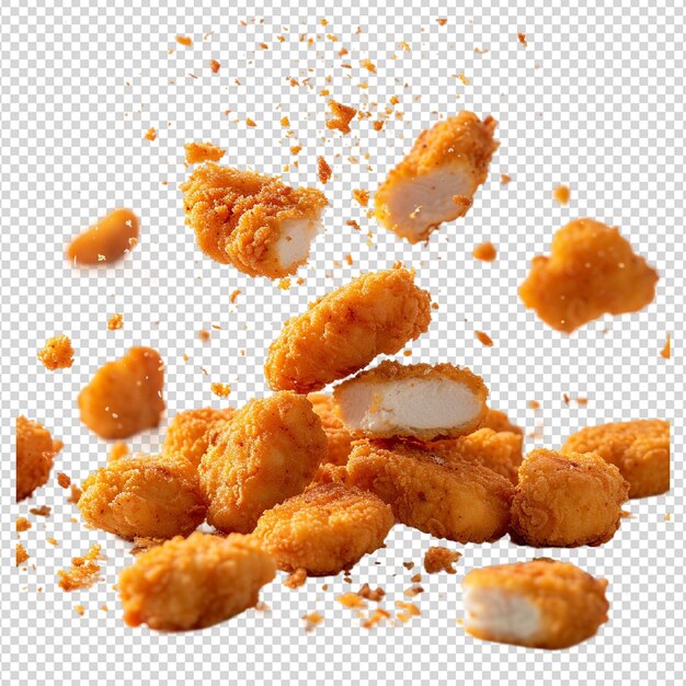 Fried chicken nuggets with crumbs falling