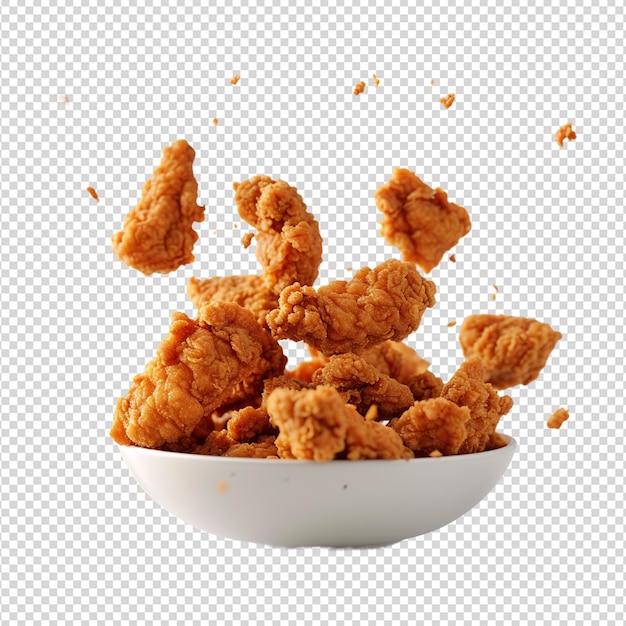 PSD fried chicken nuggets with crumbs falling