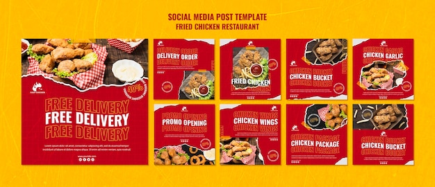 Modello di post sui social media del ristorante di pollo fritto