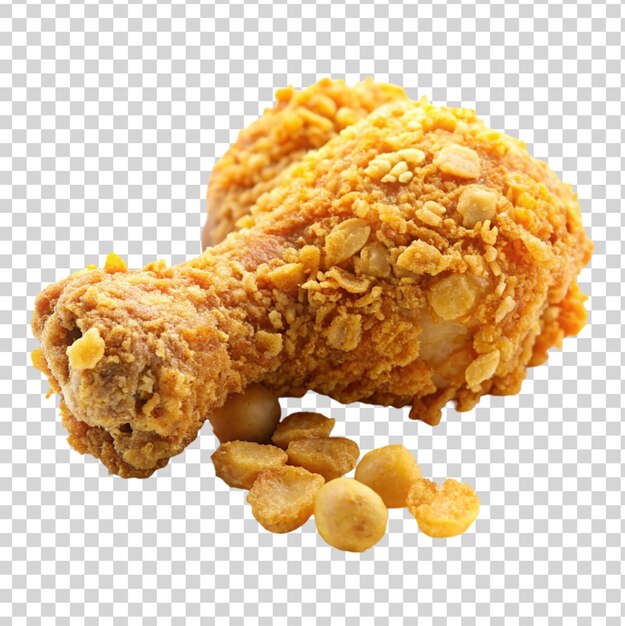 PSD fried chicken thigh coated with corn flake isolated on transparent background