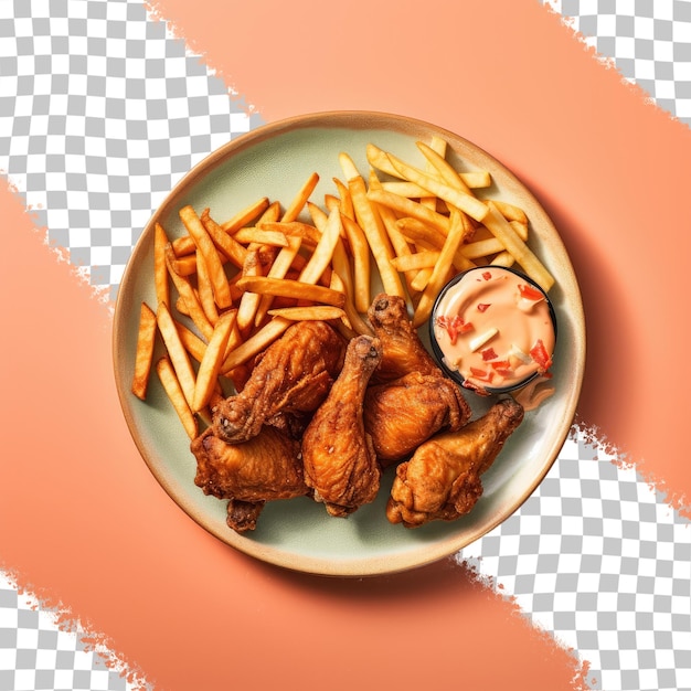 PSD fried chicken wings and fries on a transparent background