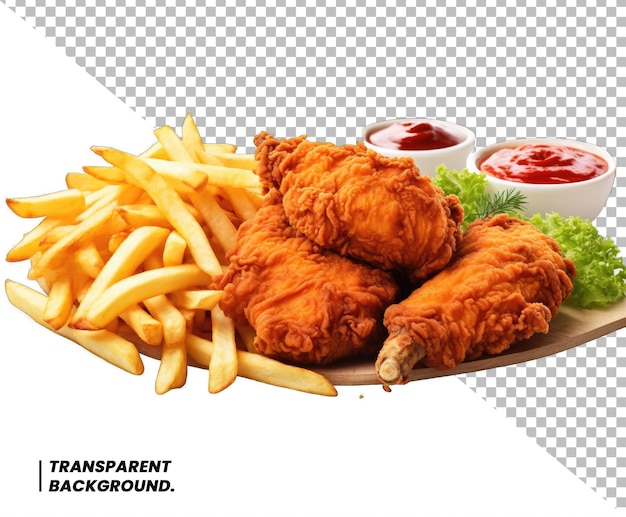 fried chicken with french fries and nuggets meal junk food