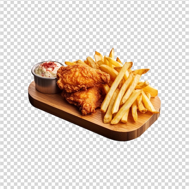 PSD fried chicken with french fries on transparent background