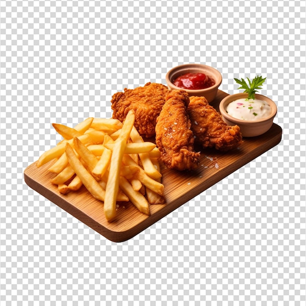 Fried chicken with french fries on transparent background