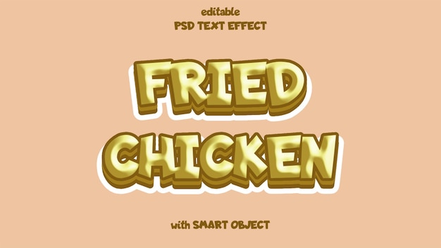 PSD effetto di testo 3d di pollo fritto giallo-marrone