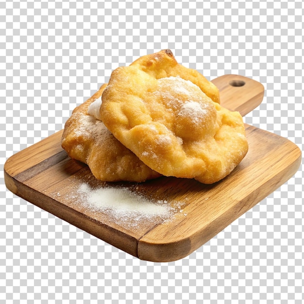 Fried dough on cutting board on transparent background