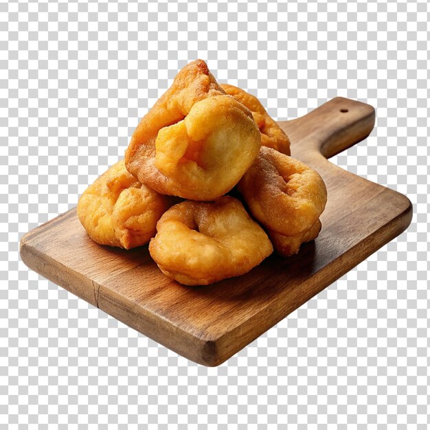 Fried dough on cutting board on transparent background