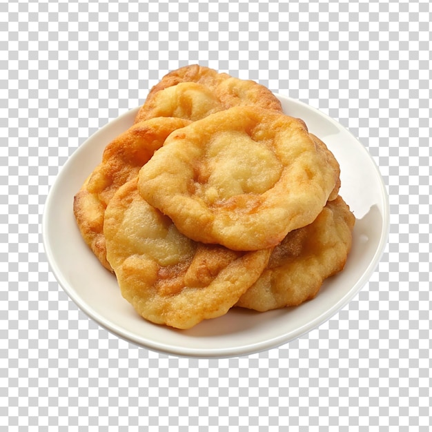 Fried dough on plate on transparent background
