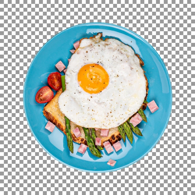 PSD fried egg and asparagus on transparent background